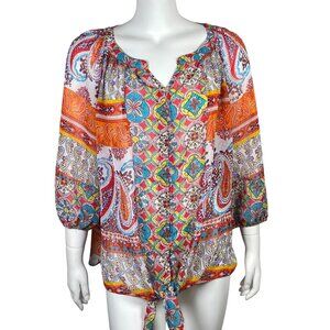 Fig & Flower Paisley Print Tunic Shirt Womens Size 1X Button Up 3/4 Sleeves